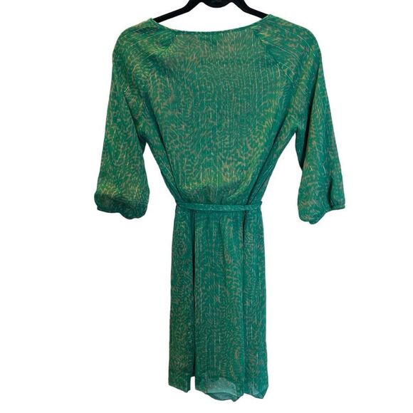 Banana Republic Factory Dress GreenTan Print Mid Length Size 4 - Picture 2 of 10